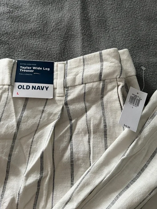 Old Navy Cream Pants with Navy Vertical Stripes - Picture 2 of 4